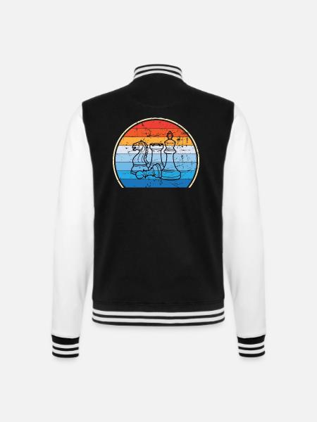 Retro Schachbrett Schachfigur Schachmatt Schach - College-Sweatjacke - Schwarz/Weiß
