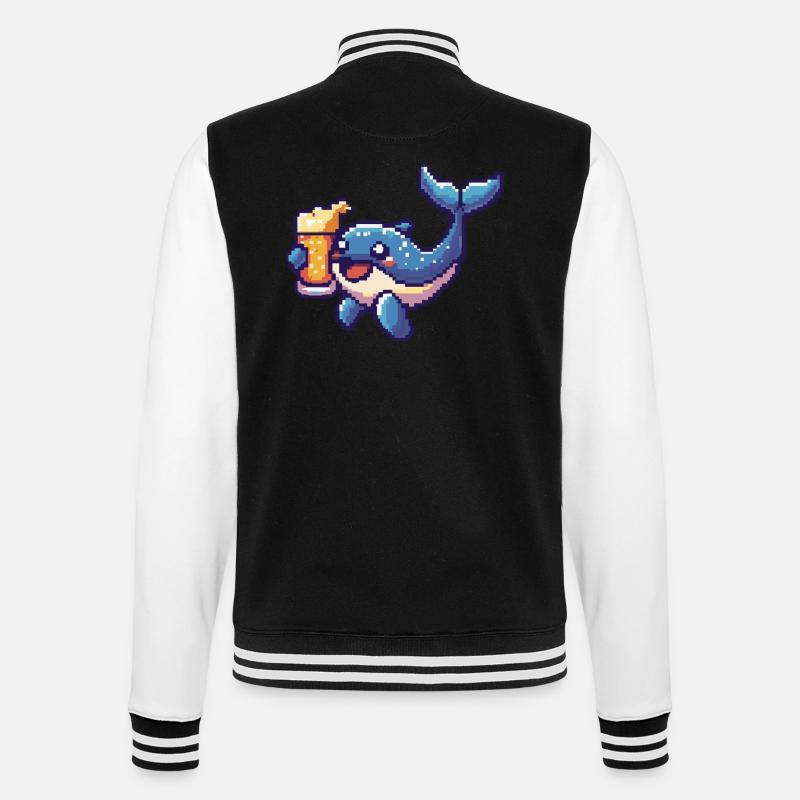 Whale Beer Pixel - College Sweat Jacket - black/white
