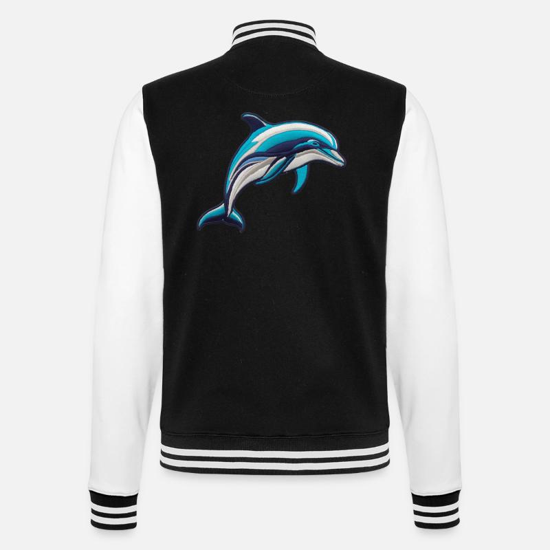 Gestickter Delfin - College-Sweatjacke - Schwarz/Weiß
