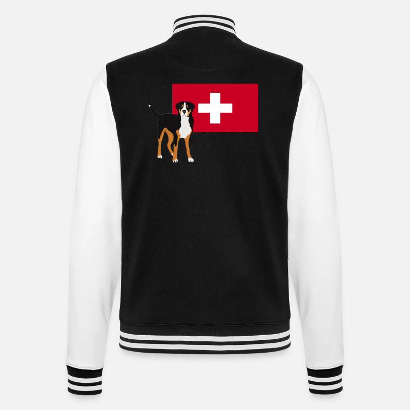 Großer Schweizer Sennenhund mit Fahne - College-Sweatjacke - Schwarz/Weiß