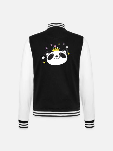 Panda Gesicht Krone in einer königlichen Krone - College-Sweatjacke - Schwarz/Weiß