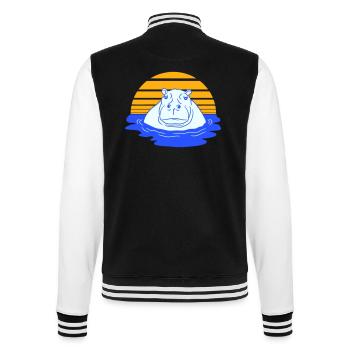 Hippopotamus Swimming Water Sun Cute Comic Cartoon - College Sweat Jacket - black/white - Back - Marisol (170cm)