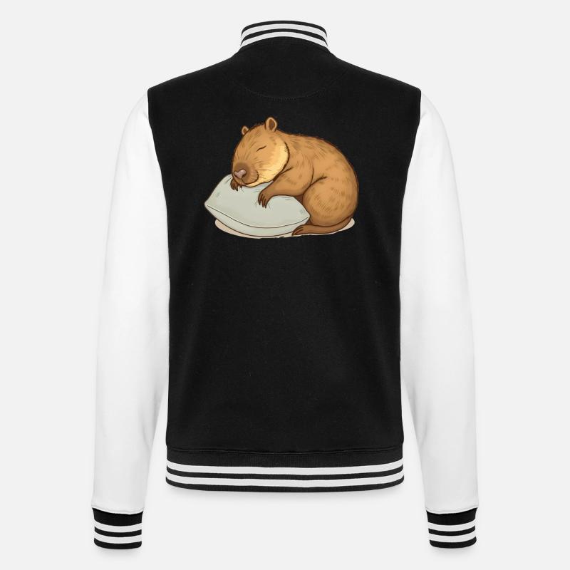 Cute sleeping capybara - College Sweat Jacket - black/white