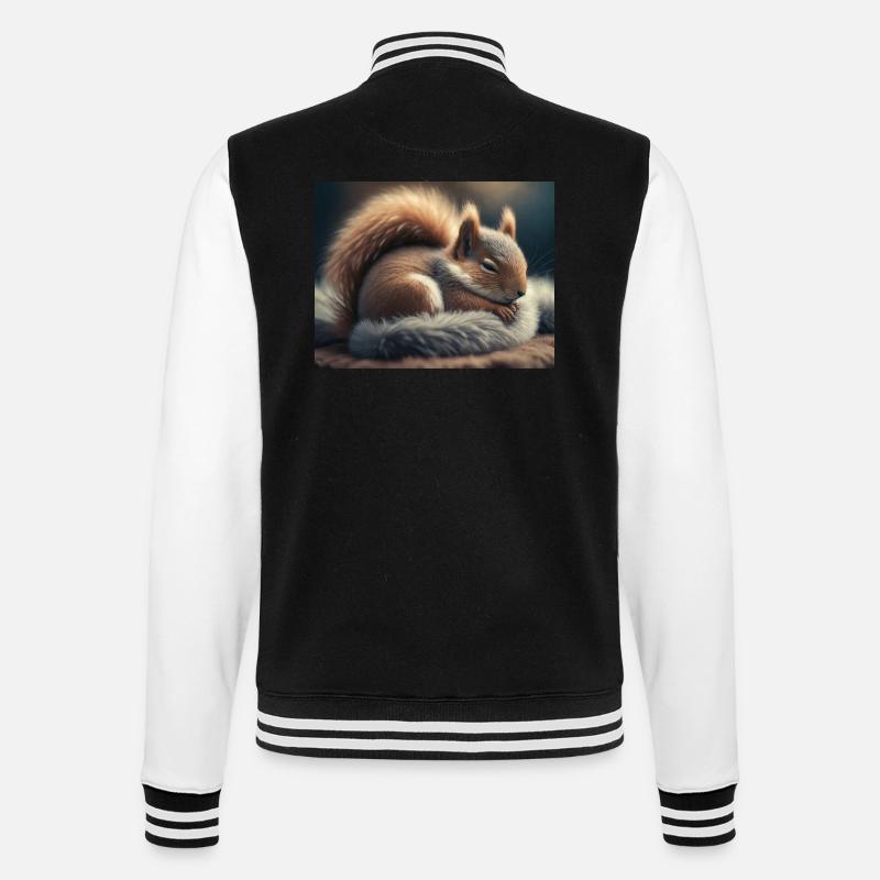 Niedliche Tiere im Winterschlaf – Eichhörnchen - College-Sweatjacke - Schwarz/Weiß