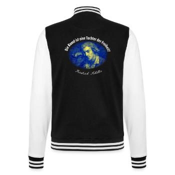 Schiller Zitat - Kunst ist Tochter der Freiheit - College-Sweatjacke - Schwarz/Weiß - Hinten - Marisol (170cm)