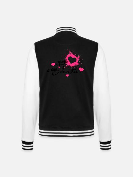Große Schwester - Herzchen - College-Sweatjacke - Schwarz/Weiß