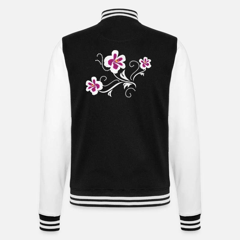 Stilisierte Pelargoniumblüten - College-Sweatjacke - Schwarz/Weiß