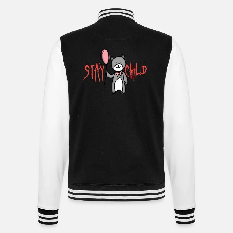 Bär mit Luftballon bleib Kind - College-Sweatjacke - Schwarz/Weiß