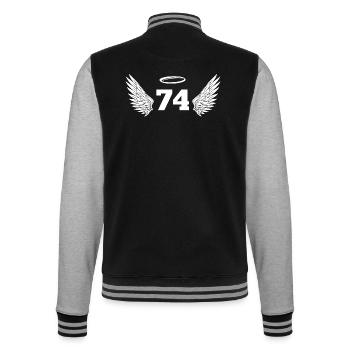 Number 74 Angel - 74th Birthday Wings - College Sweat Jacket - black/heather grey - Back - Marisol (170cm)