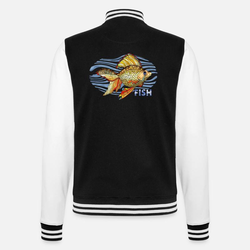 Fisch - College-Sweatjacke - Schwarz/Weiß