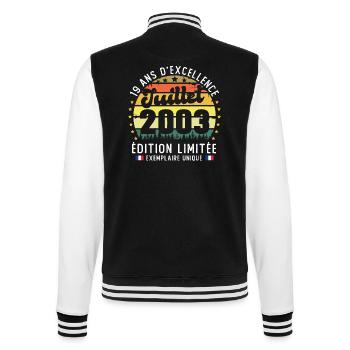 19 Ans Anniversaire Vintage Né en juillet 2003 - Veste Teddy - noir/blanc - Dos - Marisol (170cm)