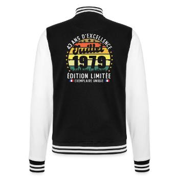 43 Ans Anniversaire Vintage Né en juillet 1979 - Veste Teddy - noir/blanc - Dos - Marisol (170cm)