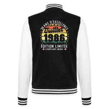 36 Ans Anniversaire Vintage Né en juillet 1986 - Veste Teddy - noir/blanc - Dos - Marisol (170cm)