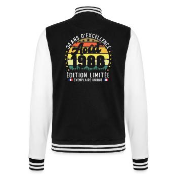 34 Ans Anniversaire Vintage Né en Août 1988 - Veste Teddy - noir/blanc - Dos - Marisol (170cm)