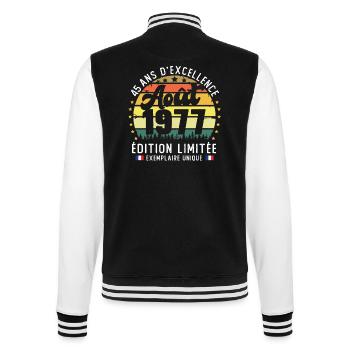 45 Ans Anniversaire Vintage Né en Août 1977 - Veste Teddy - noir/blanc - Dos - Marisol (170cm)