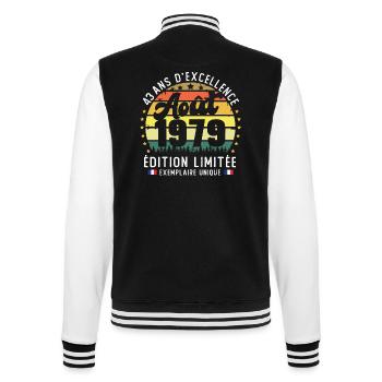 43 Ans Anniversaire Vintage Né en Août 1979 - Veste Teddy - noir/blanc - Dos - Marisol (170cm)