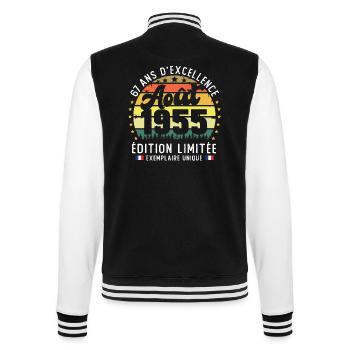 67 Ans Anniversaire Vintage Né en Août 1955 - Veste Teddy - noir/blanc - Dos - Marisol (170cm)