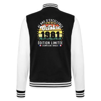 41 Ans Anniversaire Vintage Né en Octobre 1981 - Veste Teddy - noir/blanc - Dos - Marisol (170cm)