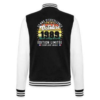 33 Ans Anniversaire Vintage Né en Octobre 1989 - Veste Teddy - noir/blanc - Dos - Marisol (170cm)