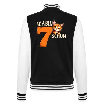 7. Geburtstag Mädchen Junge Katze Ich Bin Schon - College-Sweatjacke - Schwarz/Weiß - Hinten - Marisol (170cm)