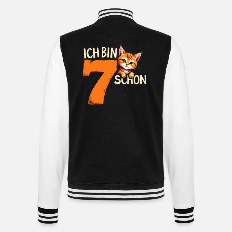 7. Geburtstag Mädchen Junge Katze Ich Bin Schon - College-Sweatjacke - Schwarz/Weiß