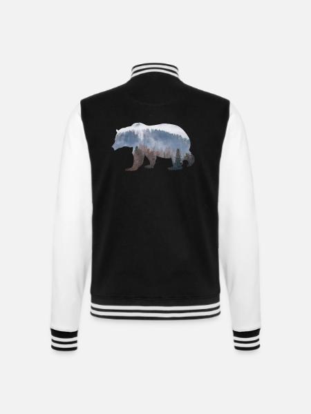 Bär mit Wald - College-Sweatjacke - Schwarz/Weiß