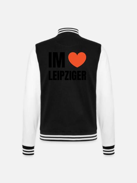 Im herzen Leipziger | Leipzig | I love - College-Sweatjacke - Schwarz/Weiß