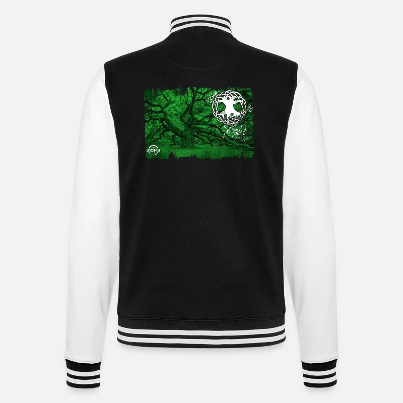 eiche mit lebensbaum grün - College-Sweatjacke - Schwarz/Weiß