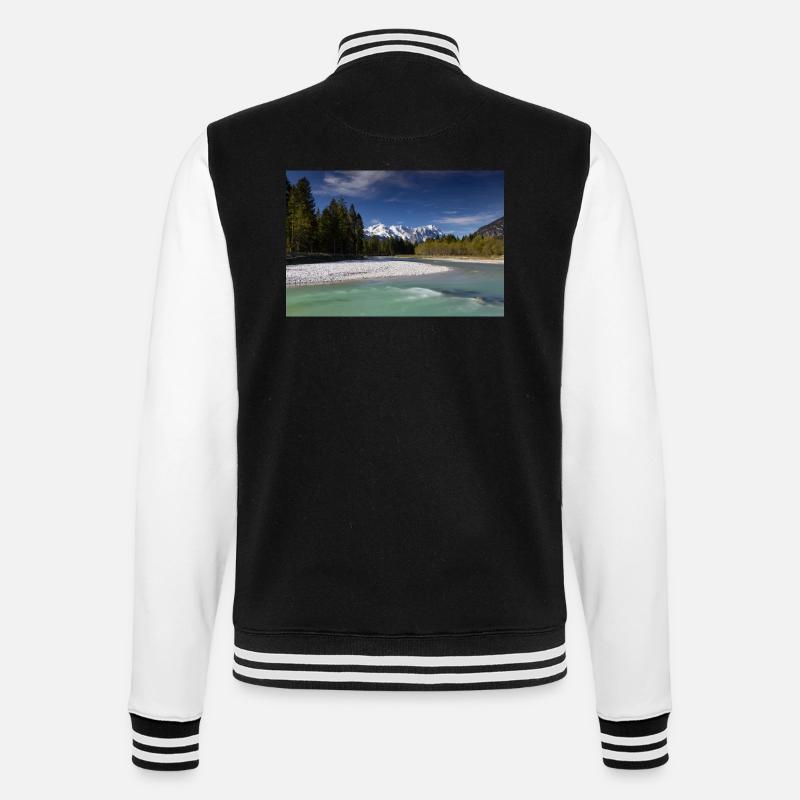 Loisach mit Zugspitzblick - College-Sweatjacke - Schwarz/Weiß