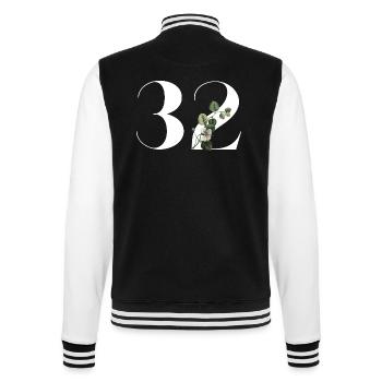 Numéro 32 floral vert - 32e anniversaire floral - Veste Teddy - noir/blanc - Dos - Marisol (170cm)
