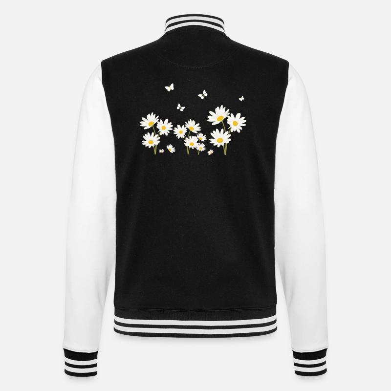 Blumen, Gänseblümchen und Schmetterlinge - College-Sweatjacke - Schwarz/Weiß