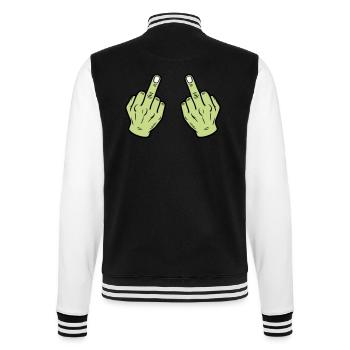 Doigt du milieu main coquine - Veste Teddy - noir/blanc - Dos - Marisol (170cm)