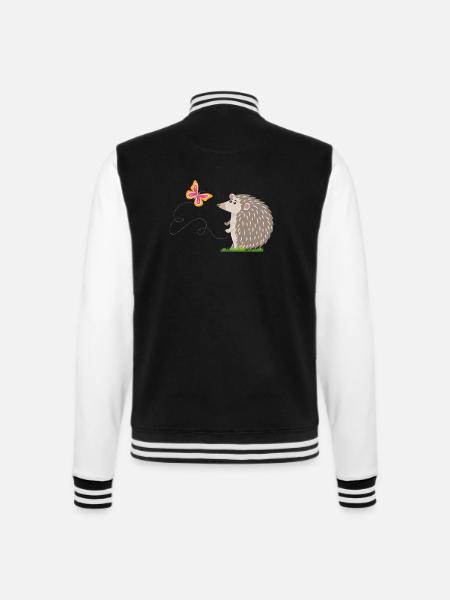 Igel und Schmetterling - College-Sweatjacke - Schwarz/Weiß