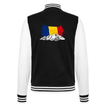 Romania - Mountains & Flag - College-Sweatjacke - Schwarz/Weiß - Hinten - Marisol (170cm)