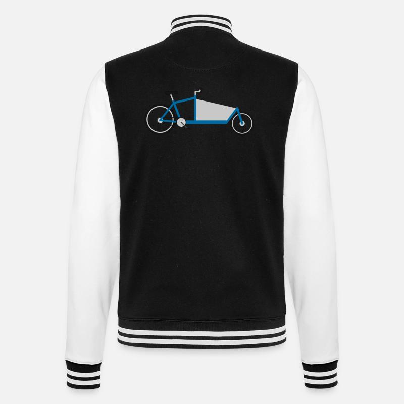 Vélo de cargo bleu - Veste Teddy - noir/blanc