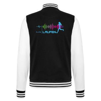 Läuferin - Alltags-Puls - good vibes (blau) - College-Sweatjacke - Schwarz/Weiß - Hinten - Marisol (170cm)