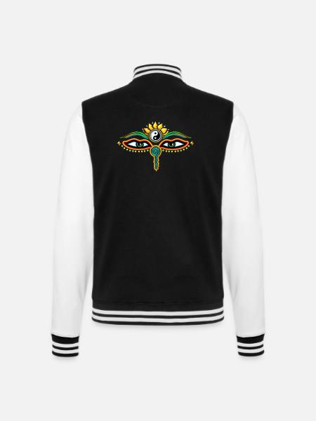 Augen des Buddha, Yin Yang, Weisheit & Erleuchtung - College-Sweatjacke - Schwarz/Weiß