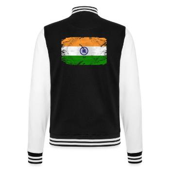 India Flag - Vintage Look - College-Sweatjacke - Schwarz/Weiß - Hinten - Marisol (170cm)