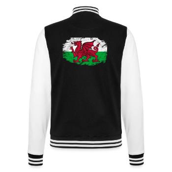 Wales Flag - Vintage Look - College-Sweatjacke - Schwarz/Weiß - Hinten - Marisol (170cm)