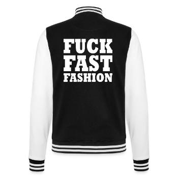 Fuck fast fashion - College-Sweatjacke - Schwarz/Weiß - Hinten - Marisol (170cm)