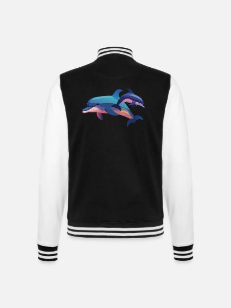 Zwei Delfine, ein Herz (Dreamy Animals) - College-Sweatjacke - Schwarz/Weiß