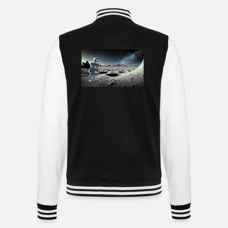 Alien gris sur la surface de la lune – Jouer au golf - Veste Teddy - noir/blanc