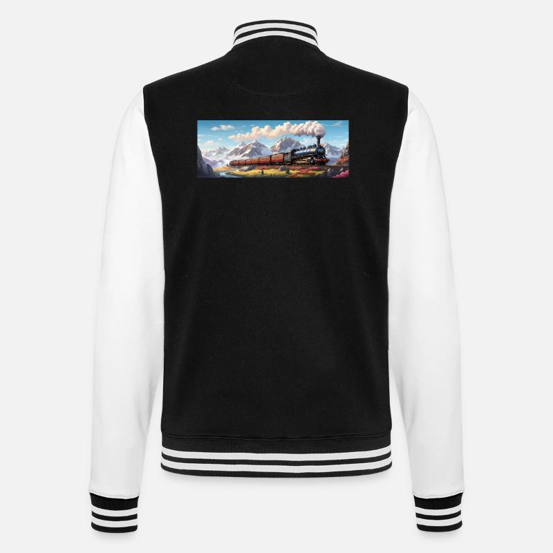 Nostalgischer Eisenbahnzug mit Dampflokomotive - College-Sweatjacke - Schwarz/Weiß