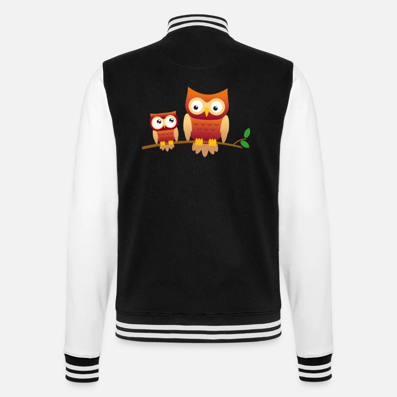 Eule mit kleiner Eule - College-Sweatjacke - Schwarz/Weiß