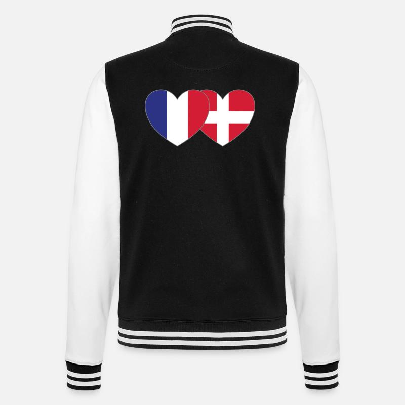 Frankrig Danmark Flag Hjerte - College sweatjakke - sort/hvid