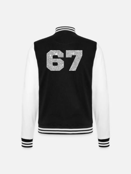 Nummer 67 Silberglitter - 67. Jahrestag - College-Sweatjacke - Schwarz/Weiß
