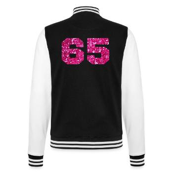 Number 65 Pink Glitter - 65th Birthday - College Sweat Jacket - black/white - Back - Marisol (170cm)