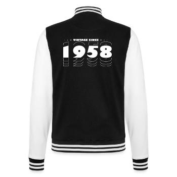 Best of 1958 - Celebrate 67 Years in Vintage - College Sweat Jacket - black/white - Back - Marisol (170cm)