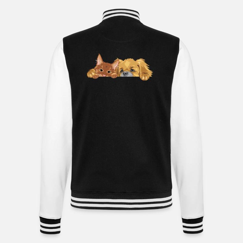 Chat roux et chien pékinois - Veste Teddy - noir/blanc