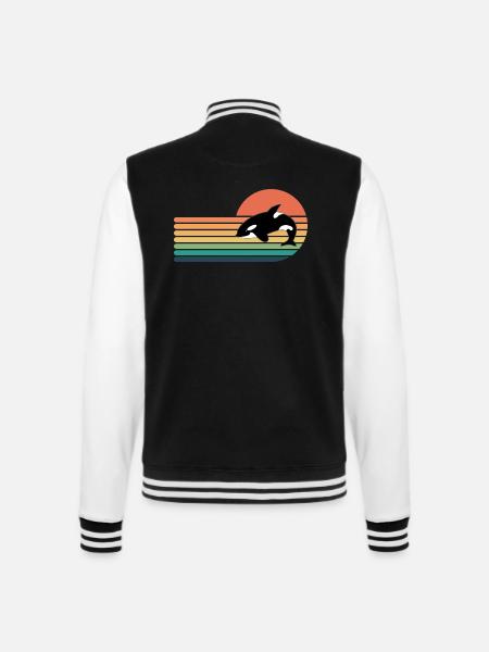 Orca Retro Stil Männer Frauen Neuheit Vintage Lustig - College-Sweatjacke - Schwarz/Weiß
